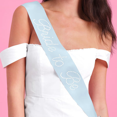 Pearl Blue Sash - blue silk + pearls