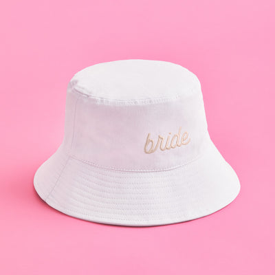 Beige Bride Bucket Hat - embroidered cotton hat