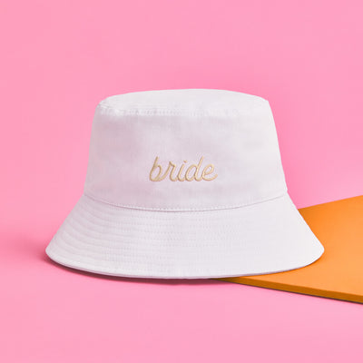 Beige Bride Bucket Hat - embroidered cotton hat