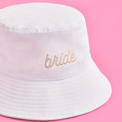 Beige Bride Bucket Hat - embroidered cotton hat