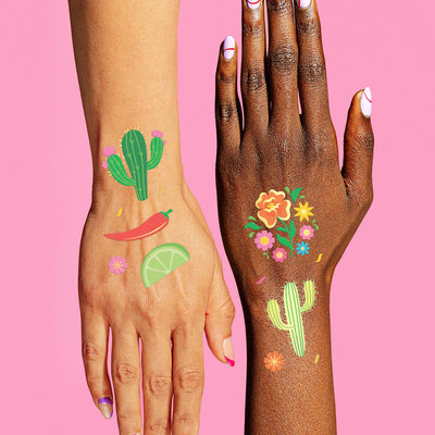 Let’s Fiesta Tats - 52 metallic temporary tattoos