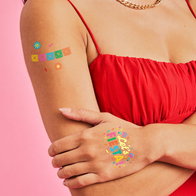 Let’s Fiesta Tats - 52 metallic temporary tattoos