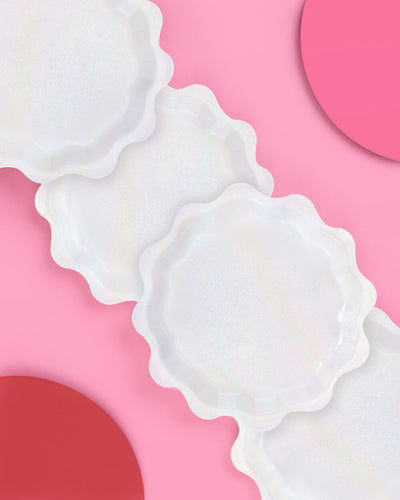 White Shimmer Plates - 25 paper plates
