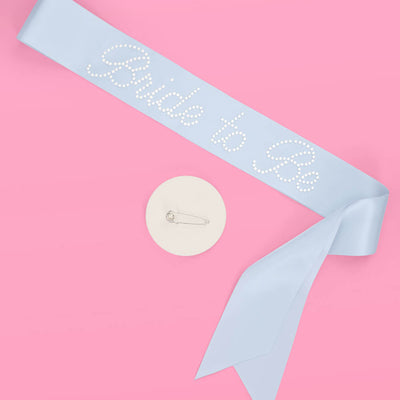 Pearl Blue Sash - blue silk + pearls