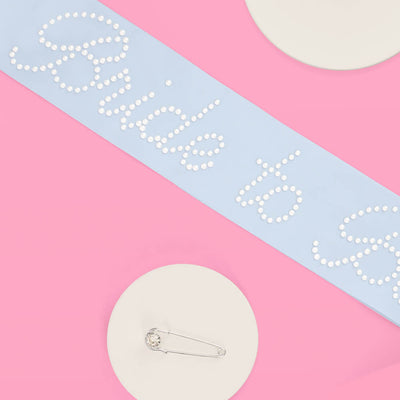 Pearl Blue Sash - blue silk + pearls