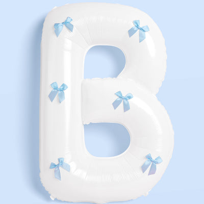 XL Bride + Bows Balloons - 40" white balloons + blue bows
