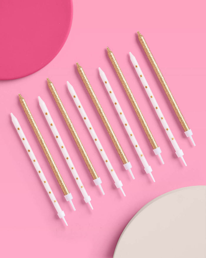 Wish Upon A Star Candles - 10 gold glitter candles