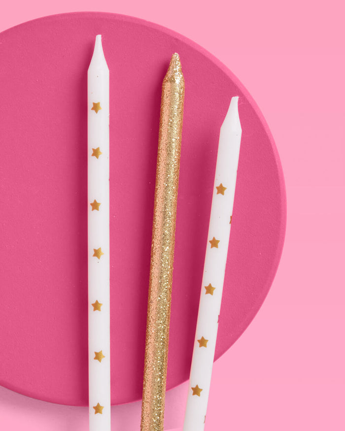 Wish Upon A Star Candles - 10 gold glitter candles