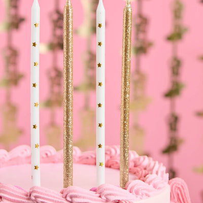 Wish Upon A Star Candles - 10 gold glitter candles