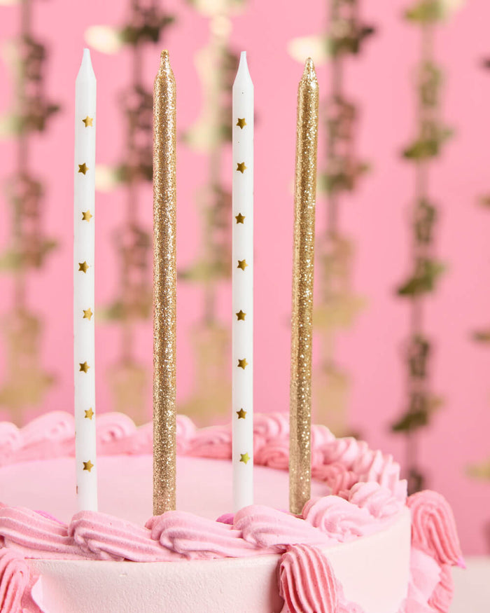 Wish Upon A Star Candles - 10 gold glitter candles