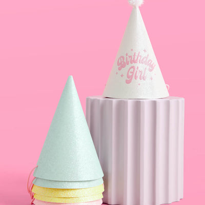 Pastel Party Hats - 13 glitter paper hats