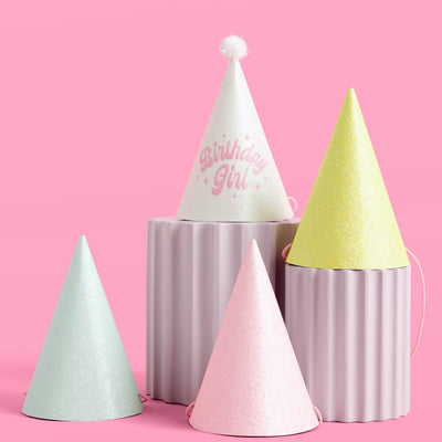 Pastel Party Hats - 13 glitter paper hats