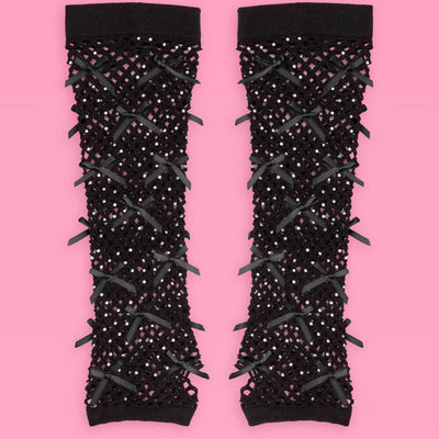 Blackout Gloves - fishnet bow gloves