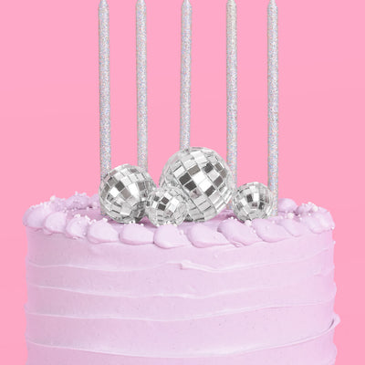 Disco + Iridescent Candle Cake Topper - candles + disco ball cake toppers