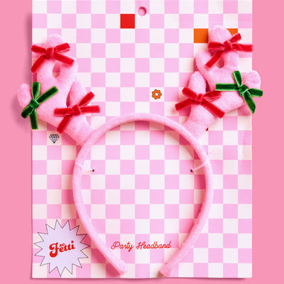 Pink Rein-dear Headband - stuffed velvet headband