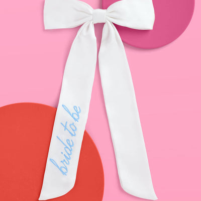 Something Blue Bow - white satin embroidered bow