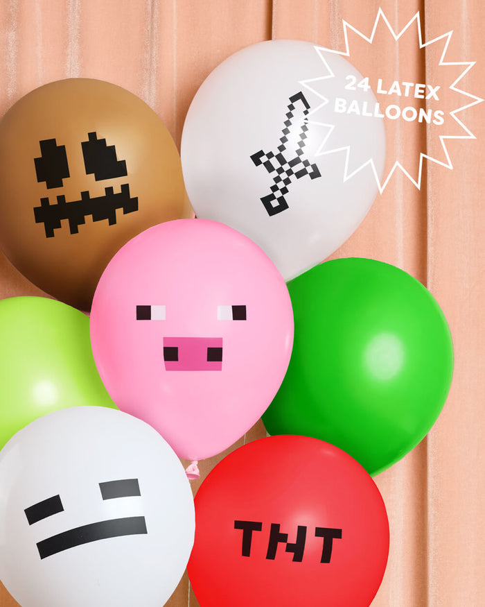 Pixel Mining Game Balloon Pack - 25 latex balloons