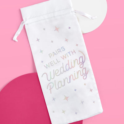 Just Engaged Wine Bag - white satin bottle bag
