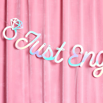 Just Engaged Banner - iridescent foil banner