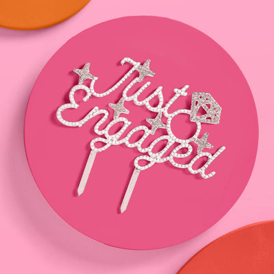 Just Engaged Topper - pearl + crystal cake topper