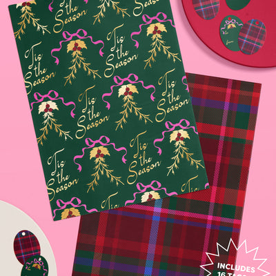 Tis the Season Wrapping Paper - 12 sheets + 16 tags