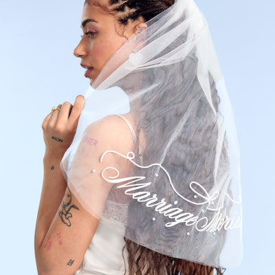 Marriage Material Veil - embroidered veil w/ pearls