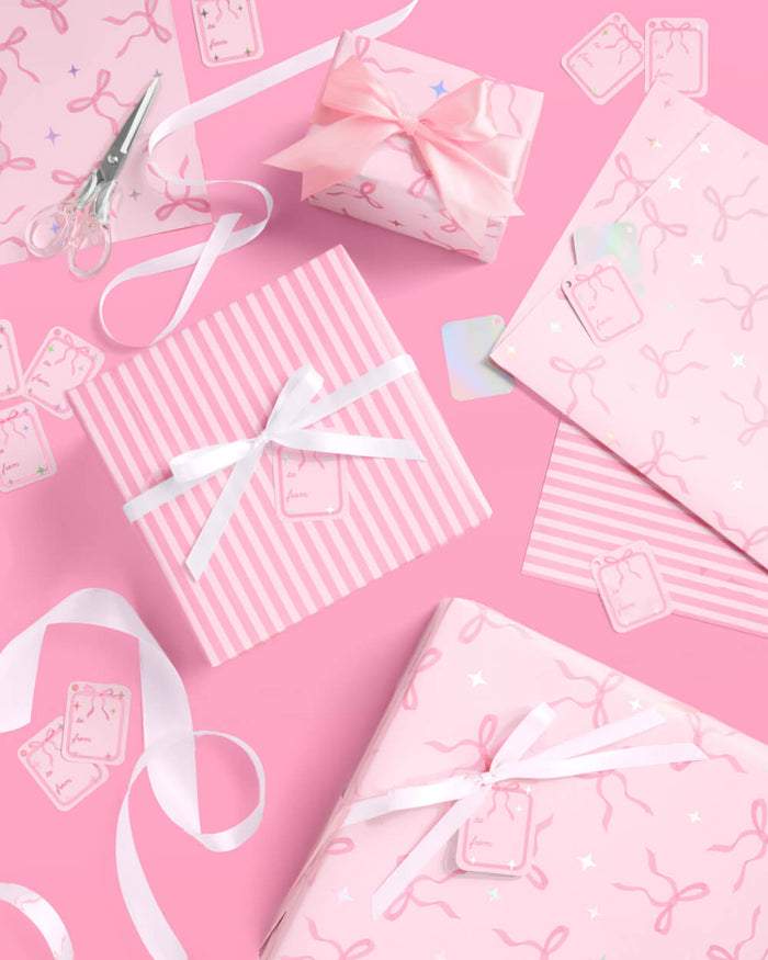 Pretty in Pink Wrapping Paper - 12 sheets + 16 tags