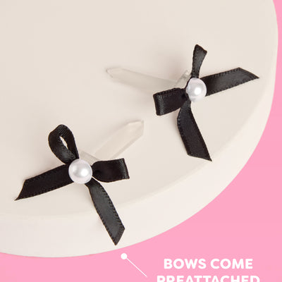 Black Bow Cake Toppers - 12 black + pearl cake toppers