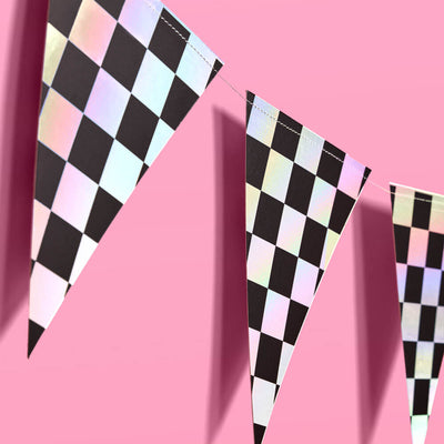 Checked Out Banner - black + iridescent banner