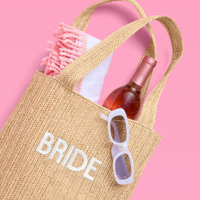 Bride Beach Tote - embroidered straw tote