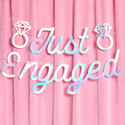 Just Engaged Banner - iridescent foil banner