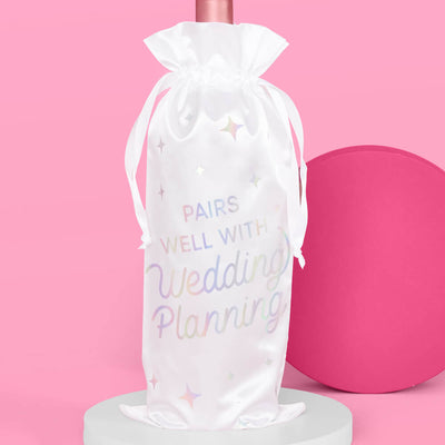 Just Engaged Wine Bag - white satin bottle bag