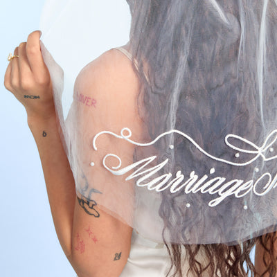 Marriage Material Veil - embroidered veil w/ pearls