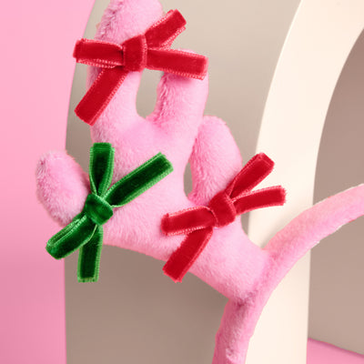 Pink Rein-dear Headband - stuffed velvet headband