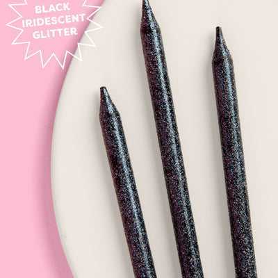 Midnight Sparkle Candles - 10 black glitter candles
