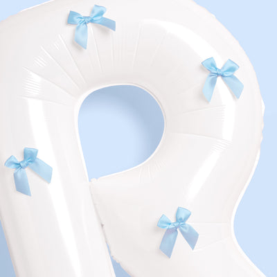 XL Bride + Bows Balloons - 40" white balloons + blue bows