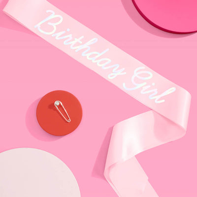 Shimmer Bday Girl Sash - pink and iridescent foil