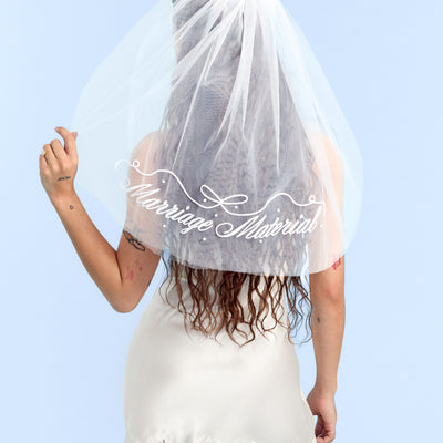 Marriage Material Veil - embroidered veil w/ pearls