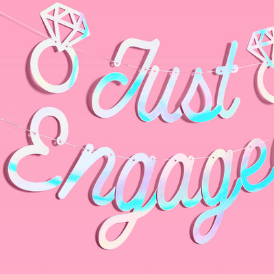 Just Engaged Banner - iridescent foil banner