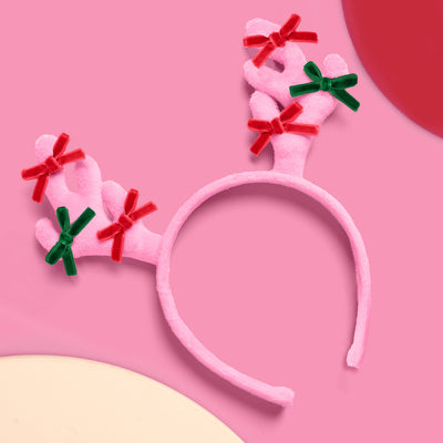 Pink Rein-dear Headband - stuffed velvet headband