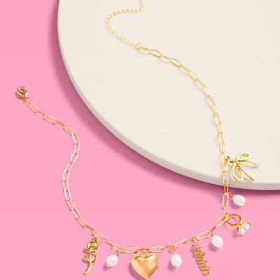 Bride Charm Necklace - gold, rhinestones + pearls