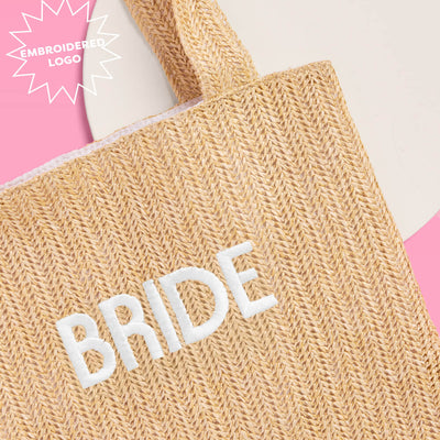 Bride Beach Tote - embroidered straw tote