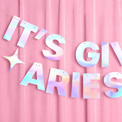 It's Giving Aries Banner - iridescent foil banner