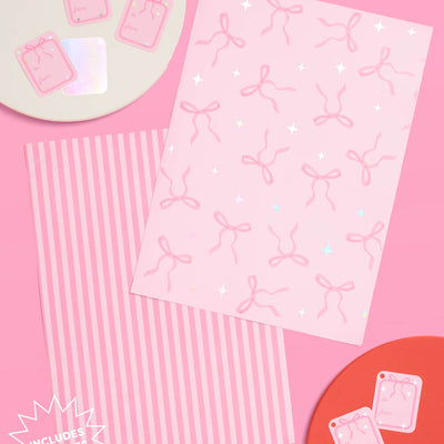 Pretty in Pink Wrapping Paper - 12 sheets + 16 tags