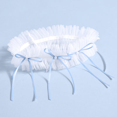 Something Blue Garter - white garter w. bows + pearls