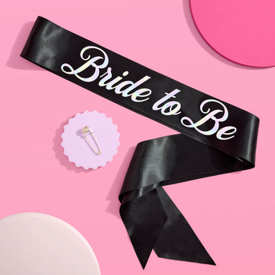 Bride or Die Sash - black silk + iridescent foil