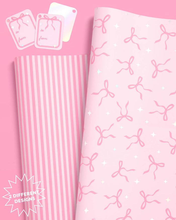 Pretty in Pink Wrapping Paper - 12 sheets + 16 tags