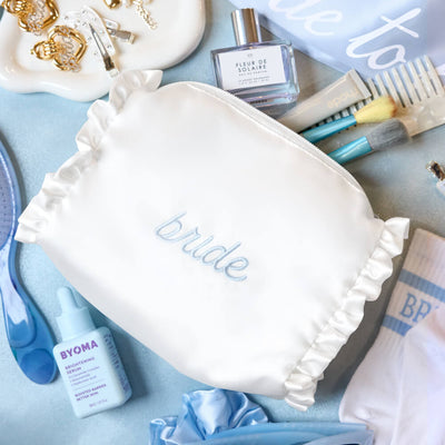 The Bride Beauty Bag - embroidered satin bag