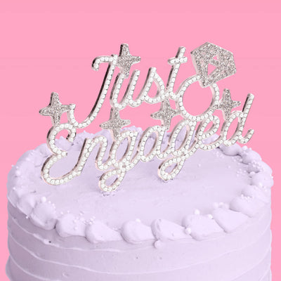 Just Engaged Topper - pearl + crystal cake topper