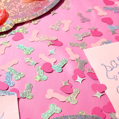 Penis Confetti - 200 pc pink + holographic confetti